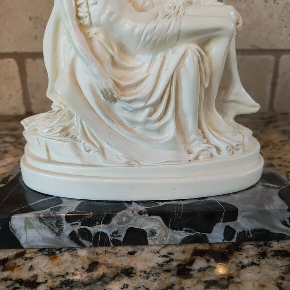 Pieta Religious Figurine Mary Holding Jesus on Marble Base Signed Casea - Picture 5 of 15